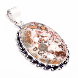Leopardo Pelle Diaspro Vintage Handmade 925 Pendente Argento Sterling 2.1 " Rg _ - Foto 1 di 6