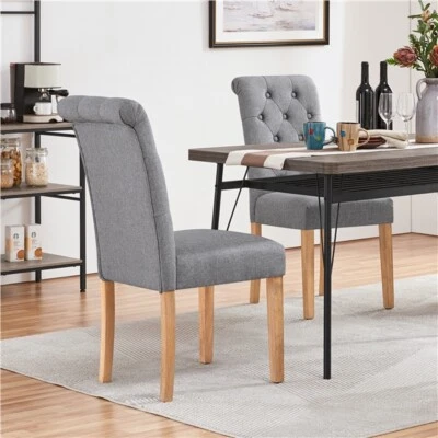 Dining Chairs High Back Padded Classic Dining Chair Home Kitchen Dark Gray 2pcs - Image 1 of 4