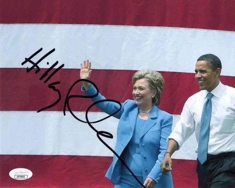 Hillary Clinton Signed Autograph 8x10 Photo w/ President Barack Obama JSA COA Cover