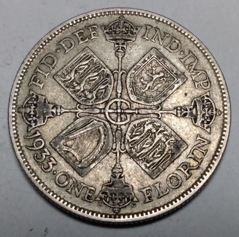 1933 Great Britain One Florin - Silver Coin - George V - Two Shillings Cover