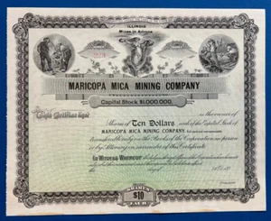 c1890s Maricopa Mica Mining Company Arizona Stock Certificate Inc Illinois - Bild 1 von 2