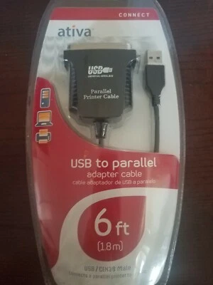 Ativa USB to Parallel Printer Cable 6ft Adapter Cable. Sealed. M24 - Image 1 of 3