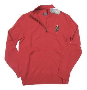 Polo Ralph Lauren Men's Red Wool Cashmere Polo Bear 1/2 Zip Pullover Sweater - Picture 1 of 4