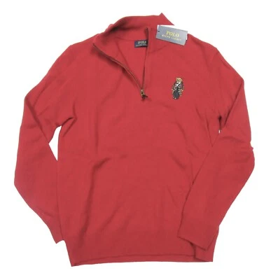 Polo Ralph Lauren Men's Red Wool Cashmere Polo Bear 1/2 Zip Pullover Sweater - Image 1 of 4