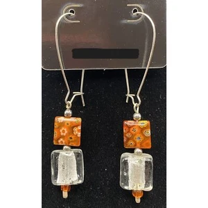 Silver & Orange Glass Bead Earrings by Neanie-Bot - Picture 1 of 2