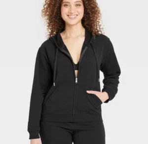 Women’s Fleece Zip-Up Sweatshirt - Auden Black Medium - Picture 1 of 3