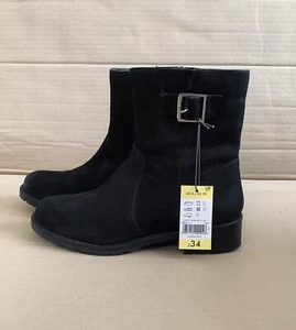 Matalan Black Real Nubuck Leather Ankle Boots Buckle /zip Rrp £34 - Picture 1 of 10