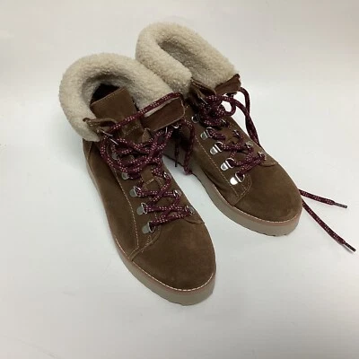 Sam Edelman коричневый замшевый шнурует вверх мех отделки на танкетке ботильоны женский размер 7,5 М - Изображение 1 из 4