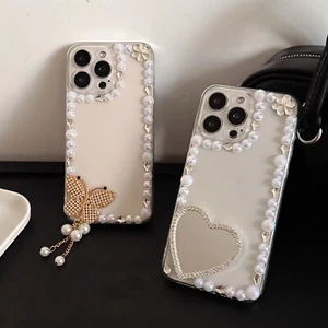 Funda para teléfono con espejo de amor con espejo y perla de diamante brillante para OnePlus VIVO - Imagen 1 de 20