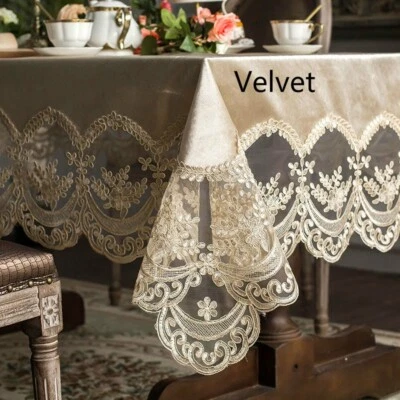 Europe Dentelle Nappe Velours Cavité Table Rectangulaire Housse Décor Maison - Photo 1/4