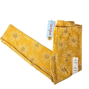 Cat & Jack Girls' Yellow Floral Leggings Size S (6-6X) Durable Knee Tough Cotton - Picture 1 of 4