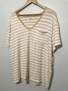 Ana Shirt Womens XXL 2XL Blouse Top Stripe V Neck Stretch Short Sleeve - Picture 1 of 10