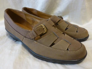 Thom McAn hellbraune flache Leder-Oxfords Schnalle Slipper Sandalen Damenschuhe 9M 40455 - Bild 1 von 8