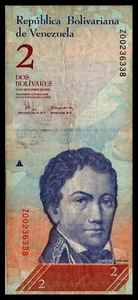 Venezuela CIRCULATED Note 2 Bolivares December 2008 P-88 REPLACEMENT Prefix "Z" - Picture 1 of 2