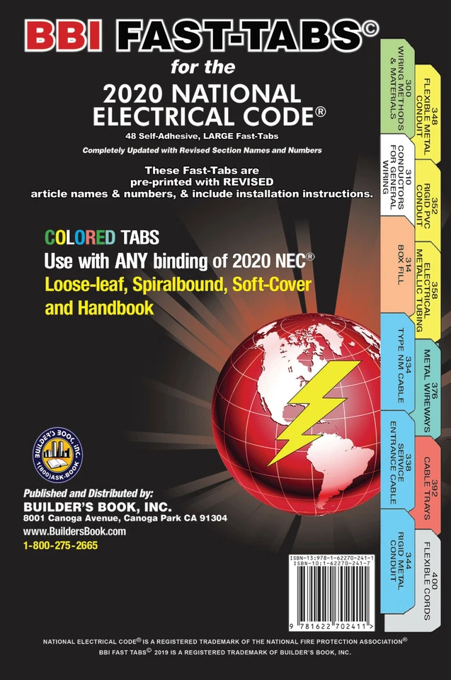 National Electrical Code NEC Colored 2020 Fast-Tabs For Softcover, Spiral, Loose - Image 1 of 1