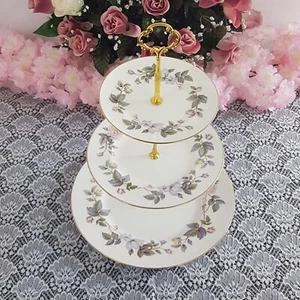 3 Tier Cake Stand, Royal Worcester June Garland Bone China Tiered Plate Tea Tray - Picture 1 of 11