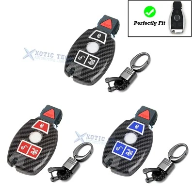 Carcasa de llavero inteligente remoto con textura de fibra de carbono de 3 botones para Mercedes-Benz Foto 1 de 4