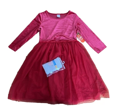 NEW girl XL 14-16 velour tutu dress RED long sleeves + 2 white pantyhose 12-16 - Image 1 of 4