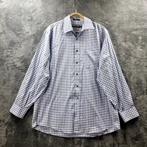 KIRKLAND Mens Shirt Size 16.5 Blue White Grey Check Collared Long Sleeve - Picture 1 of 10
