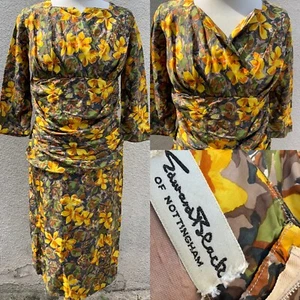 VINTAGE 50’s SILK PENCIL WIGGLE DRESS FLORAL PRINT 12 14 rare - Picture 1 of 10