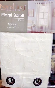 Nanshing Floral Scroll Sheer Grommet Top Set of 2 Curtain Panel White 74" x 84" - Picture 1 of 3