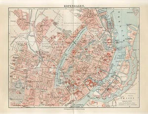 1898 DENMARK COPENHAGEN CITY PLAN KLAMPENBORG and SUBURBS Antique Map - Picture 1 of 2