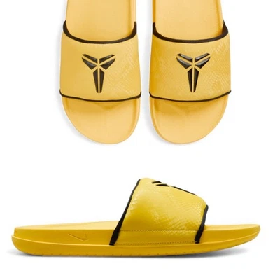 Nike Kobe Off Court Slides Hombres 11 Amarillo Relámpago Negro Mamba Logo Sandalia NUEVA Foto 1 de 4