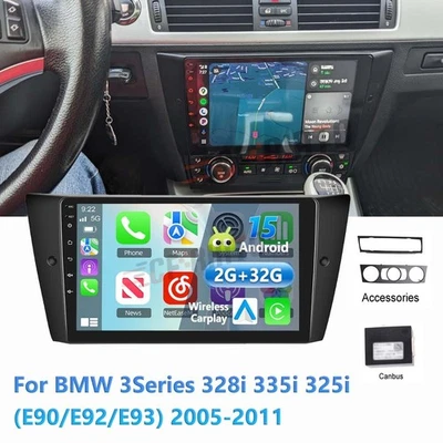 Apple CarPlay For BMW 3 Series E90 E91 E92 E93 Android 15 Car Stereo GPS NAVI BT Foto 1 de 4