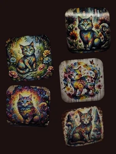 Rainbow Cat Art Magnet Set of 5– Glossy – Cat Lover  - Picture 1 of 2
