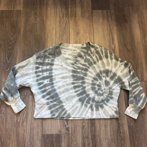 Abercrombie & Fitch Green V-Neck Tie Dye Sweatshirt Women’s Size Small Oversized - Picture 1 of 8