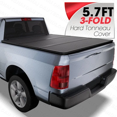 5.7ft FRP Hard Tri-fold Tonneau Cover for 2009-2025 Dodge Ram 1500 Truck Bed - Image 1 of 4