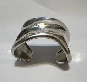 Modernist Abstract Vintage Sterling Cuff Wave Bracelet Signed Wide 7 1/2” 80g - Picture 1 of 6