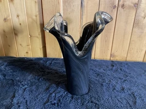 Contemporary Iridescent Black/ Bronze Split Neck Freeform Murano Glass Vase #2 - Picture 1 of 14