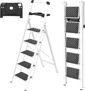 Folding Step Stool with Wide Anti-Slip Pedal 5 Step Handgrip Lightweight Portab - Picture 1 of 6