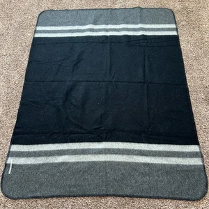 Alicia Adams Alpaca Blend Field Throw Black Gray Striped 69"x54" *Flaw - Picture 1 of 6