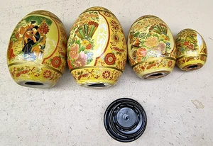 4 Vtg Hand Painted Moriage Chinese Oriental Porcelain Egg Floral w Stands - Picture 1 of 10