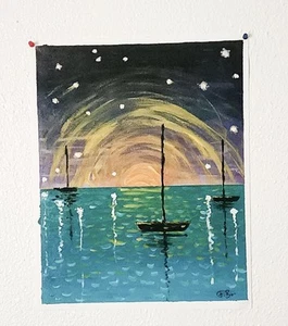 Art Original Painting Nautical Sailboats Ocean Acrylic On Canvas Hand Made - Picture 1 of 5