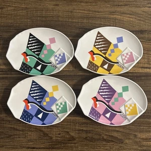 Vintage Fujimori Kato Kogei Japan Plates Set of 4 Abstract Geometric 1980s - Picture 1 of 9
