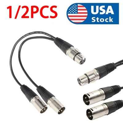 XLR Female to Dual Male Y Splitter Cable - 3 Pin Microphone Audio Signal Adapter - Image 1 of 4