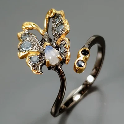 Кольцо из чистого серебра 925 пробы с натуральным лунным камнем изобразительное искусство размер 9/R432016 - Изображение 1 из 4