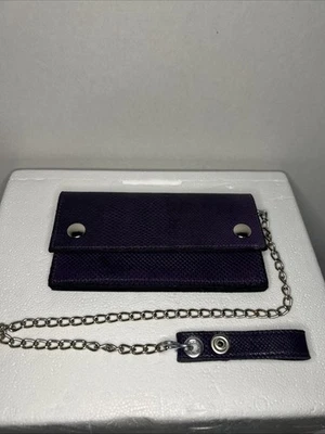 Cartera Larga Cuero Genuino Púrpura Motociclista Camionero Motocicleta Camionero Cadena de Acero Foto 1 de 4
