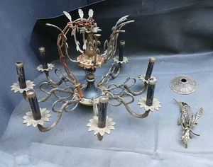 UNTESTED Old Vintage 8 Arm Brass Chandelier Candles SPAIN AS IS PARTS REPAIR - Picture 1 of 19