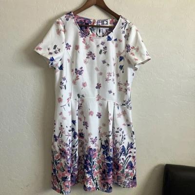 Vestido Elle XXL Rosa Azul Floral Manga Corta Hasta la Rodilla Primavera Jardín Fiesta Foto 1 de 4