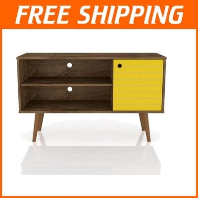 Consola de TV Mid-Century marrón rústico 43" con amplio almacenamiento para dispositivos multimedia Foto 1 de 4