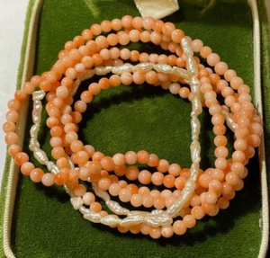 Vintage Angel Skin Salmon 3mm Coral Pearl Beads 15g Strand 40" Necklace 12a 4.2 - Picture 1 of 3