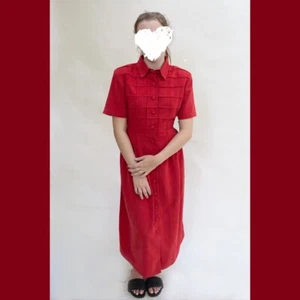 Vtg Midi Dress Faux Suede Small Med Petite Rust Red Squares Teacher Cottagecore - Picture 1 of 7