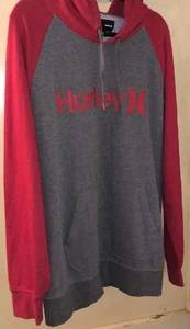 Hurley Long Sleeve Pullover HOODIE Size: XL - EXTRA LARGE - Red Sleeves Gray - Picture 1 of 8