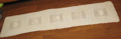 Crocheted Table Runner Scarf 72" x 16" Yellow Handmade Filet Stitch Fruits SO12 - Image 1 of 3