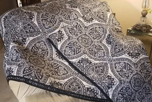 NEW Reversible Medallion Quilt / Coverlet Queen Black, White, Blue 102" x 88" - Picture 1 of 5