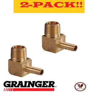 2-PACK!! FACTORY NEW! GRAINGER 6AFG8 Brass Elbow 1/4" Barb x 1/4" Male NPT - Picture 1 of 4